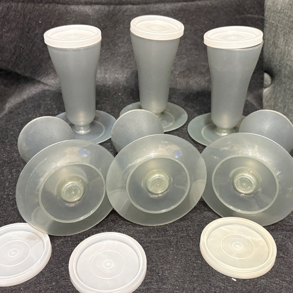 Vintage 6 TUPPERWARE Sheer Grey Tall Dessert Parfait Cups #754 & Lids #296 - Picture 4 of 7
